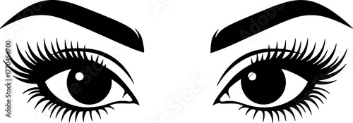 Female eyes with long eyelashes and eyebrows vector illustration silhouette cricut design