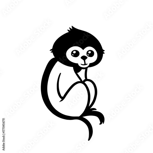 Gibbon. Gibbon simple black and white line art vector logo
