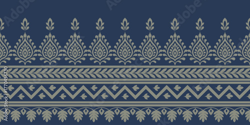 Indian ethnic pattern with elegant floral motifs in beige and olive green creating traditional and beautiful decorative design