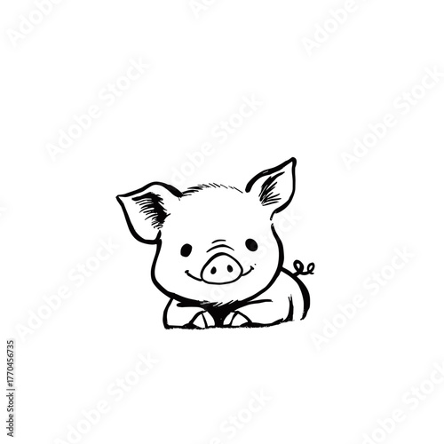 piglet. piglet simple black and white line art vector logo