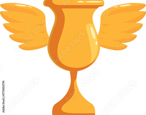 Shiny golden trophy with wings, symbolizing achievement, triumph, and reaching new heights