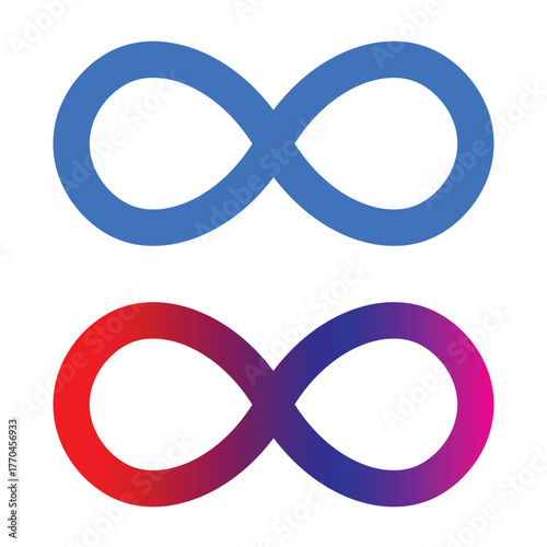 infinity icon set featuring symbols of eternity, limitless, and endless loops. flat style vector collection representing infinite concepts, continuity, and unlimited design elements. 
