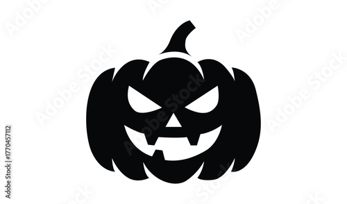 Black silhouette of a scary jack o lantern pumpkin with a wicked grin