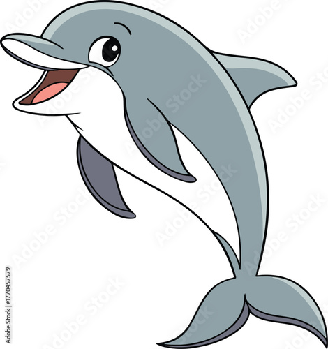 A cute vector illustration of a cartoon dolphin or whale swimming in the ocean