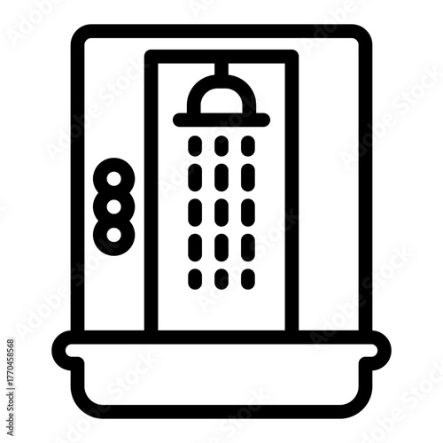 Shower stall line icon, body hygiene concept. Vector graphics. Bathroom cabin, shower sign on white background, style icon mobile or web design.