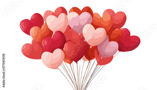 Colorful heart-shaped balloons in red and pink tones  