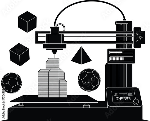 3D printer creating stacked objects with geometric shapes, 3d printer, additive manufacturing, technology, innovation, creation, design, engineering, prototyping, model, object, geometric, shapes, cub
