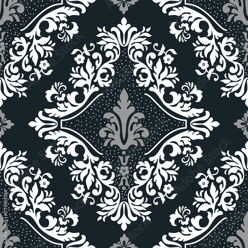 Damask modern seamless pattern element. Vintage classical old fashioned damask ornament, seamless texture for wallpapers, textile.
