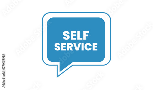 Blue speech bubble with self service text isolated on white background
