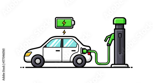 Electric vehicle charging station illustration for ev car battery and sustainable energy solutions design needs