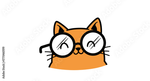 Cute cartoon cat wearing glasses illustration vector drawing for kids and animal lovers design element