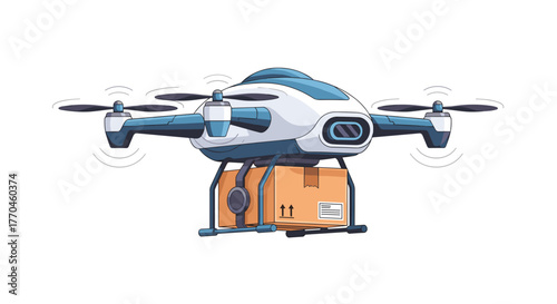 Drone delivery service concept illustration featuring a flying drone carrying a package for fast shipping