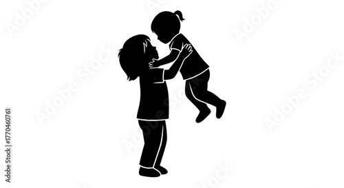 A loving mother playfully lifting her child in a joyful moment