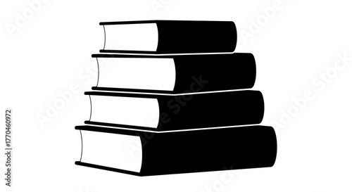 A simple stack of four closed books in black and white design