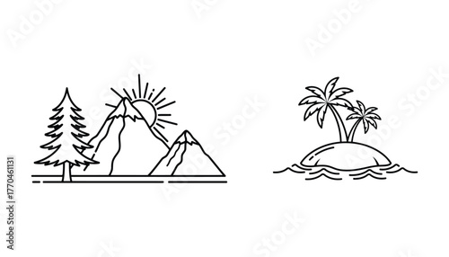mountains  island line art vector illustration