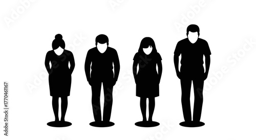 Four silhouetted figures standing in a row facing the viewer