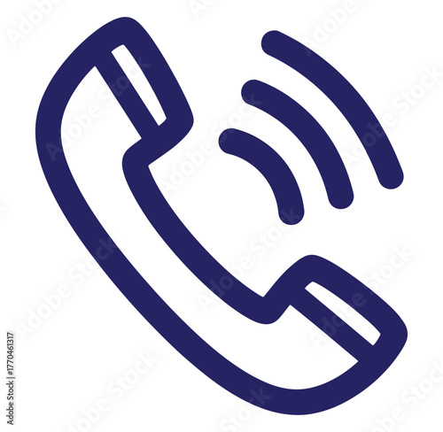 Simple outline icon of a telephone receiver with communication wave signals