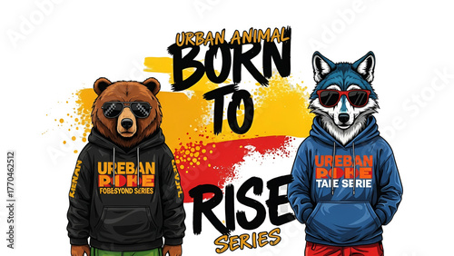 urban bear and fox cartoon characters