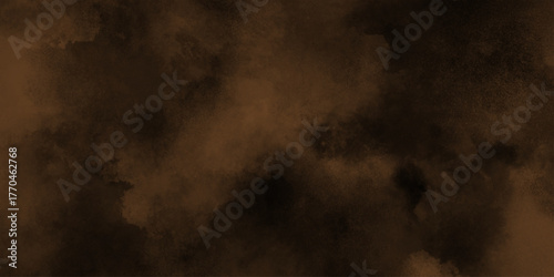 Eerie black background with billowing brown smoke on black background. old style dark brown grunge texture, brush painted . Old and grainy orange paper texture, vector,