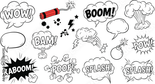 Comic Style Speech Bubbles with Sound Effects, Explosion & Dynamite
