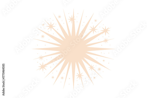 A glowing starburst with sparkles radiates light on a white background.