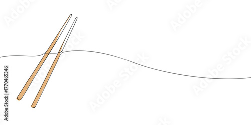 Continuous one line drawing of chopsticks. Minimal vector illustration for Asian cuisine, food culture, restaurant, sushi, or dining concept design and print template.