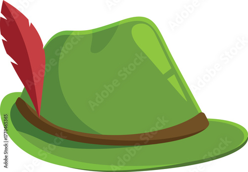 Green traditional bavarian hat with red feather representing oktoberfest and german culture