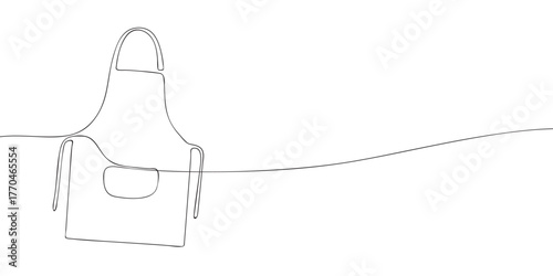 Continuous one line drawing of a kitchen apron with pocket. Minimal vector illustration for cooking, chef uniform, restaurant, or culinary design template.