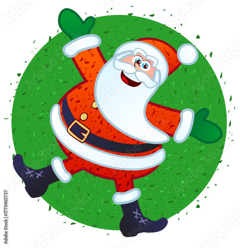 Happy Santa Claus with green circle and white background. Vector illustration