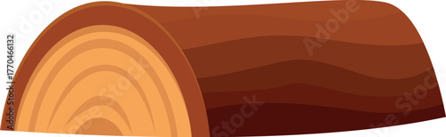 Wooden log lying horizontally, revealing its cut section with clearly visible growth rings, isolated on white