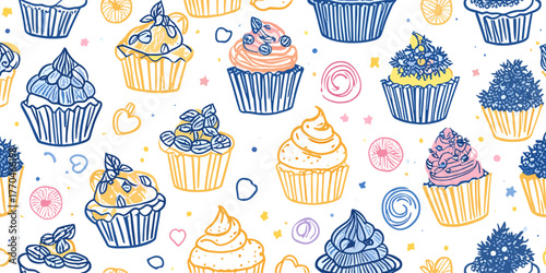 Colorful assortment of decorative cupcakes with various toppings and designs
