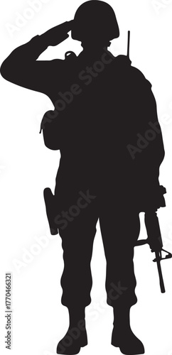 Soldier saluting silhouette vector, saluting military officer in uniform, silhouette of a Military officer saluting vector illustration