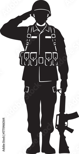 Soldier saluting silhouette vector, saluting military officer in uniform, silhouette of a Military officer saluting vector illustration