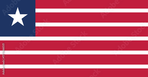 The flag of Liberia, featuring red and white stripes and a blue canton with a white star.