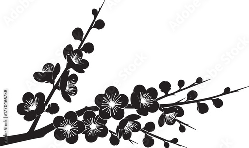 Elegant black silhouette of cherry blossom branch festive chinese new year element
