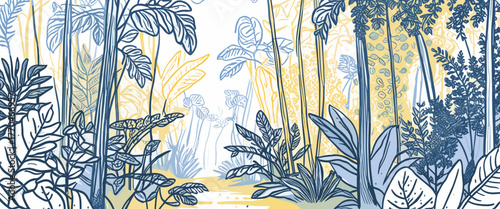 Lush jungle with vibrant plants and a serene atmosphere