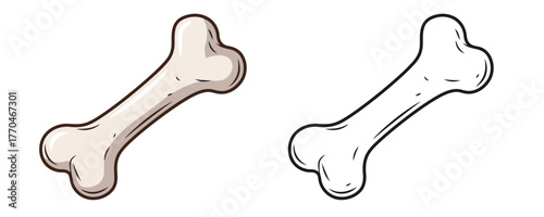 Hand drawn sketch style dog bone icon and colored bone illustration, perfect for pet food packaging or veterinary clinic design