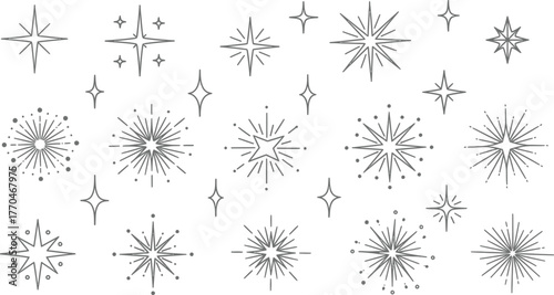 Gray Sparkle Starburst Set Variety of Shapes Isolated on a Transparent Background