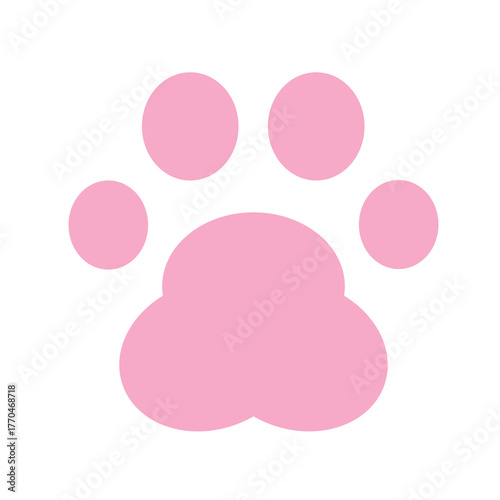Paw print silhouette icon sign symbol. Dog cat pawprint. Pink footprint set. White background. Isolated. Childish style. Flat design. Vector illustration