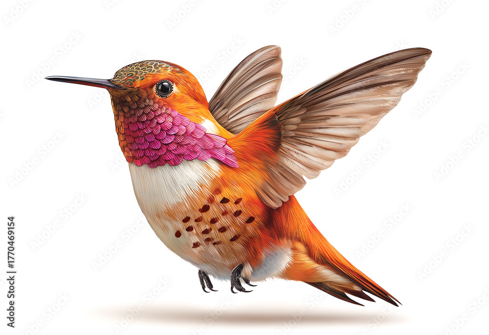 Fototapeta premium Colorful hummingbird illustration perched, detailed watercolor feather textures.