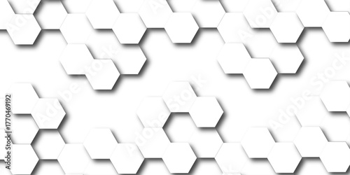 Abstract hexagon white background with shadow .white background Futuristic blue neon honeycombs. Modern technology design. Vector illustration