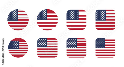 American Flag Icon Set Diverse Styles for Patriotism and Design