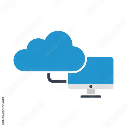 Cloud computing concept with a desktop computer connected to a cloud isolated on transparent background
