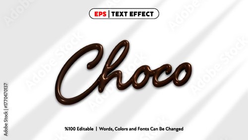 Chocolate text effect with dripping dark chocolate style editable vector design for creative projects and branding
