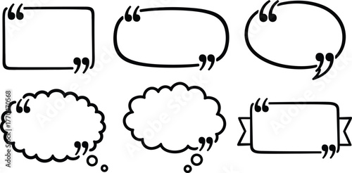 Hand Drawn Doodle Quote Box Frames Set on Transparent Background, Text Bubble Design