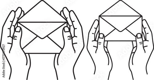 Hands holding envelopes silhouette