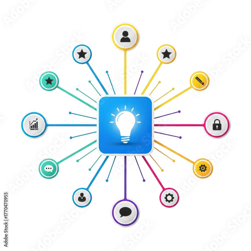 Infographic with light bulb in the center isolated on transparent background