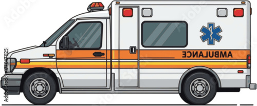 Emergency ambulance vehicle isolated on a white background for medical transport and rescue services
