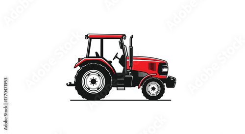 Powerful red tractor ready for farm fieldwork, symbolizing agricultural efficiency and modern machinery for rural productivity