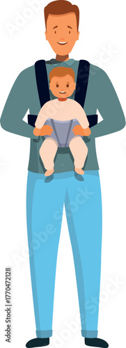Father carrying his infant child in a baby carrier, enjoying a walk together